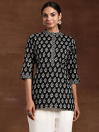 Libas WomenS Cotton Printed A-Line Kurtis (26584_Black