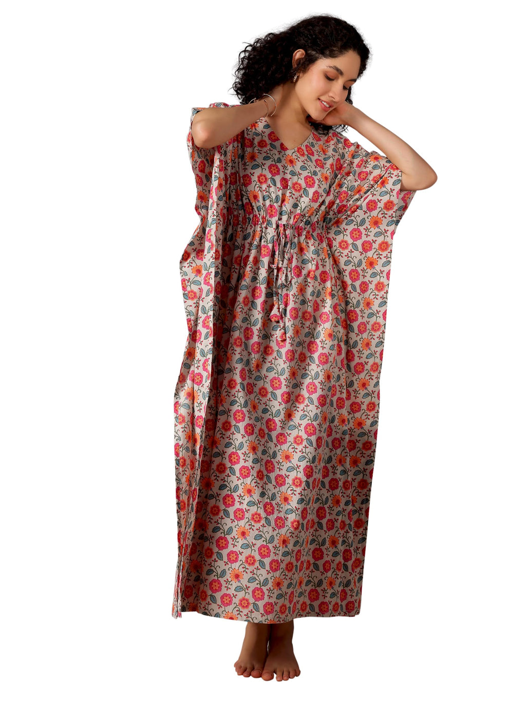 Libas WomenS Cotton Maxi Night Dress (50297_Beige_Onesize)