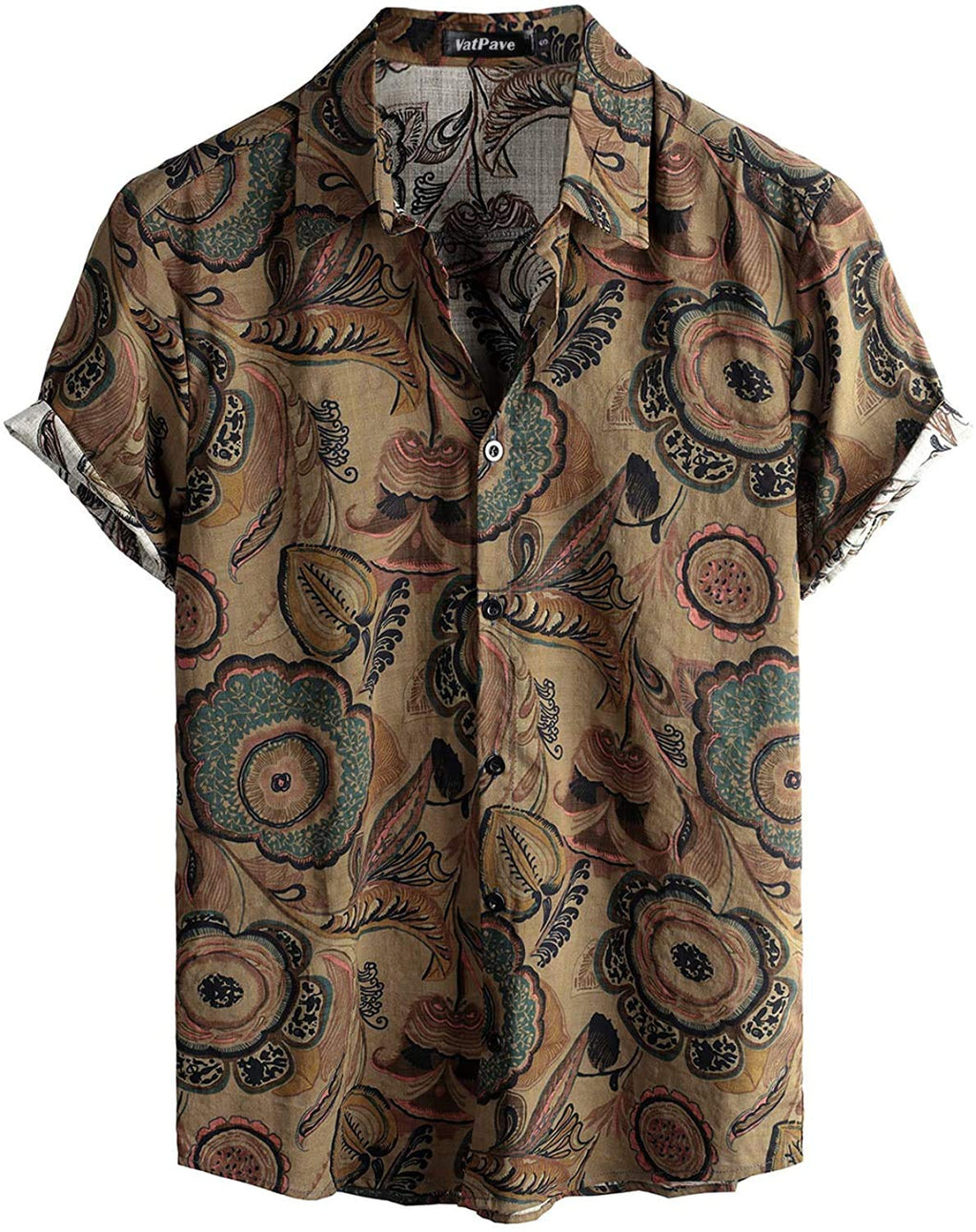 VATPAVE Mens Casual Hawaiian Shirts Short Sleeve Button Down Beach Shirts Tropical Floral Shirts Medium Brown