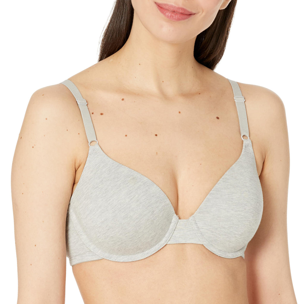 Fruit of the Loom Women's Smooth Cotton T-Shirt Bra-Ultra-Soft, Flexible, and Invisible Under Tees, Grey Heather/Blushing Rose,