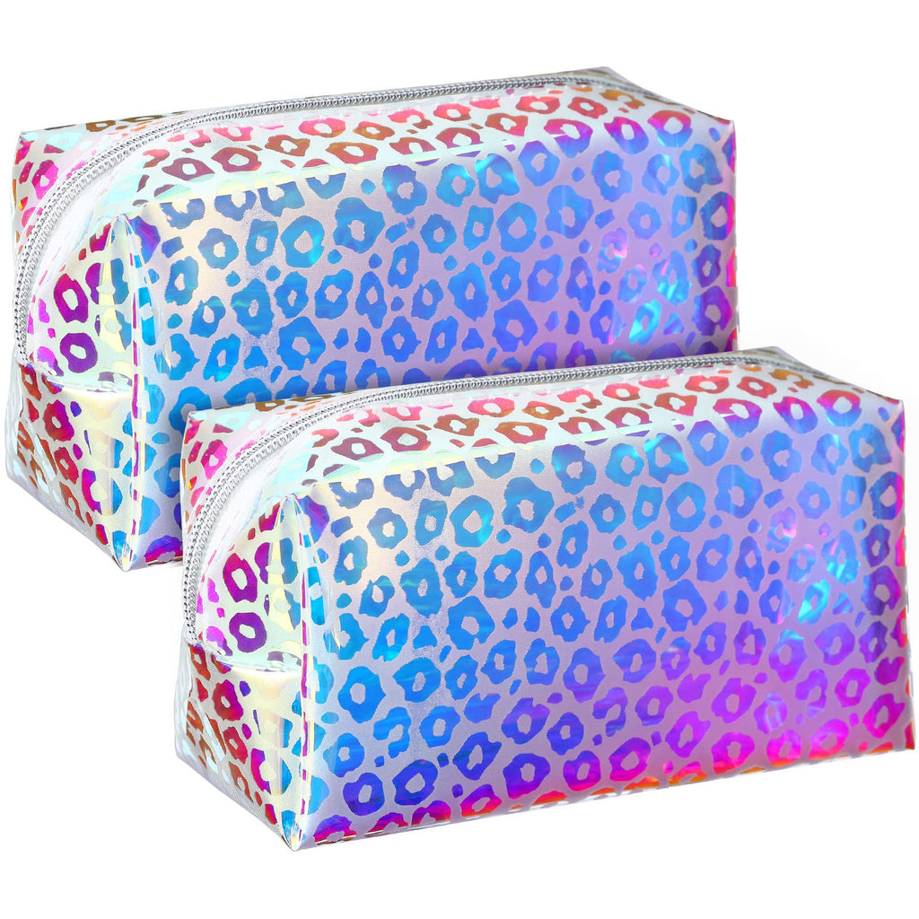 Boao 2 Pieces Clear Iridescent Holographic Makeup Bag Cosmetic Toiletry Bag Pouch Waterproof Portable Skinny Glitter Pencil Case