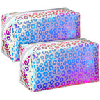 Boao 2 Pieces Clear Iridescent Holographic Makeup Bag Cosmetic Toiletry Bag Pouch Waterproof Portable Skinny Glitter Pencil Case
