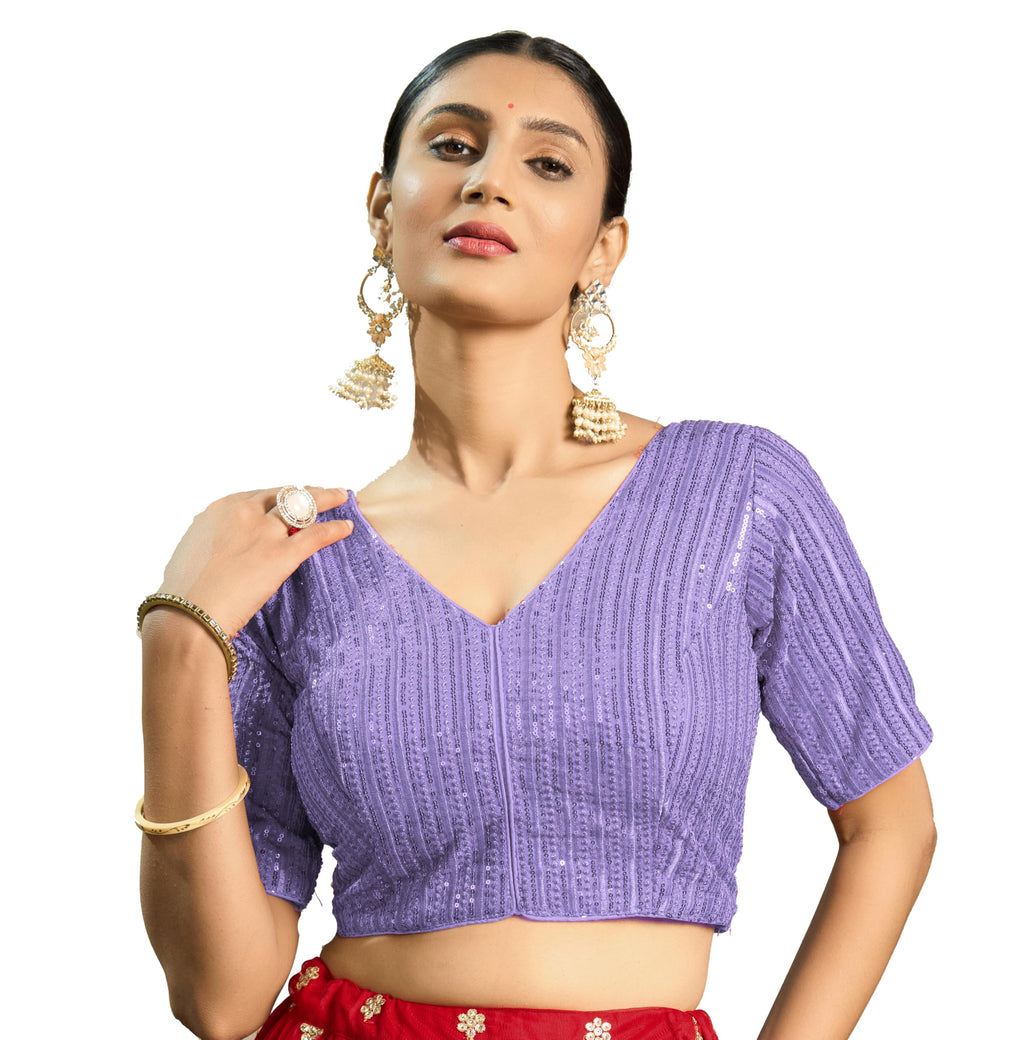 Pujia Mills WomenS Indian Ethnic Wear Designer Silver Sequence With Matching Embroidered Work V Neck Half Sleeve Readymade Padd