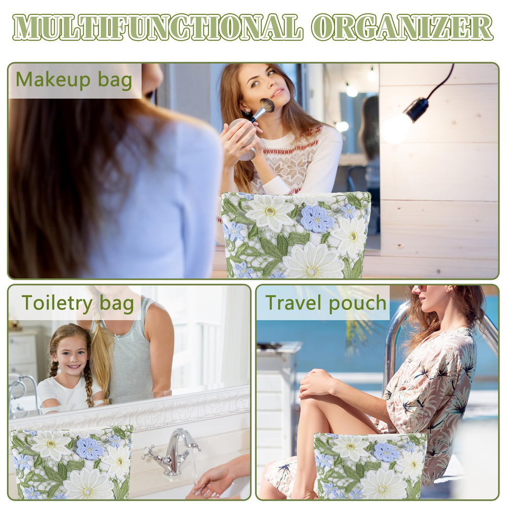 ZLFSRQ Lace Flower Makeup Bag Travel Cute Floral Cosmetic Bags for Women Large Makeup Pouch Zipper Cosmetic Pouch for Purse Aest