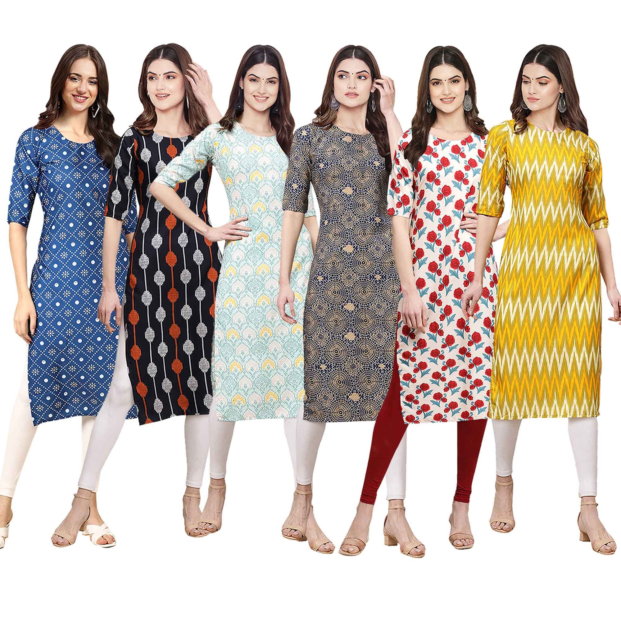 Pinkmint Womens Crepe Digital Print Straight Kurta [Pack of 6] (CKE-353-330-343-341-342-329-XXL)
