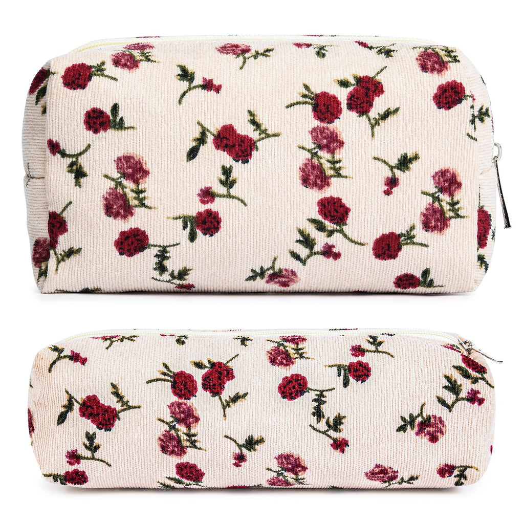 SOIDRAM Makeup Bag Floral Cosmetic Bag Cute Makeup Pouch 1Pcs Large Capacity Makeup Bags and 1Pcs Makeup Brushes Storage Bag Tra