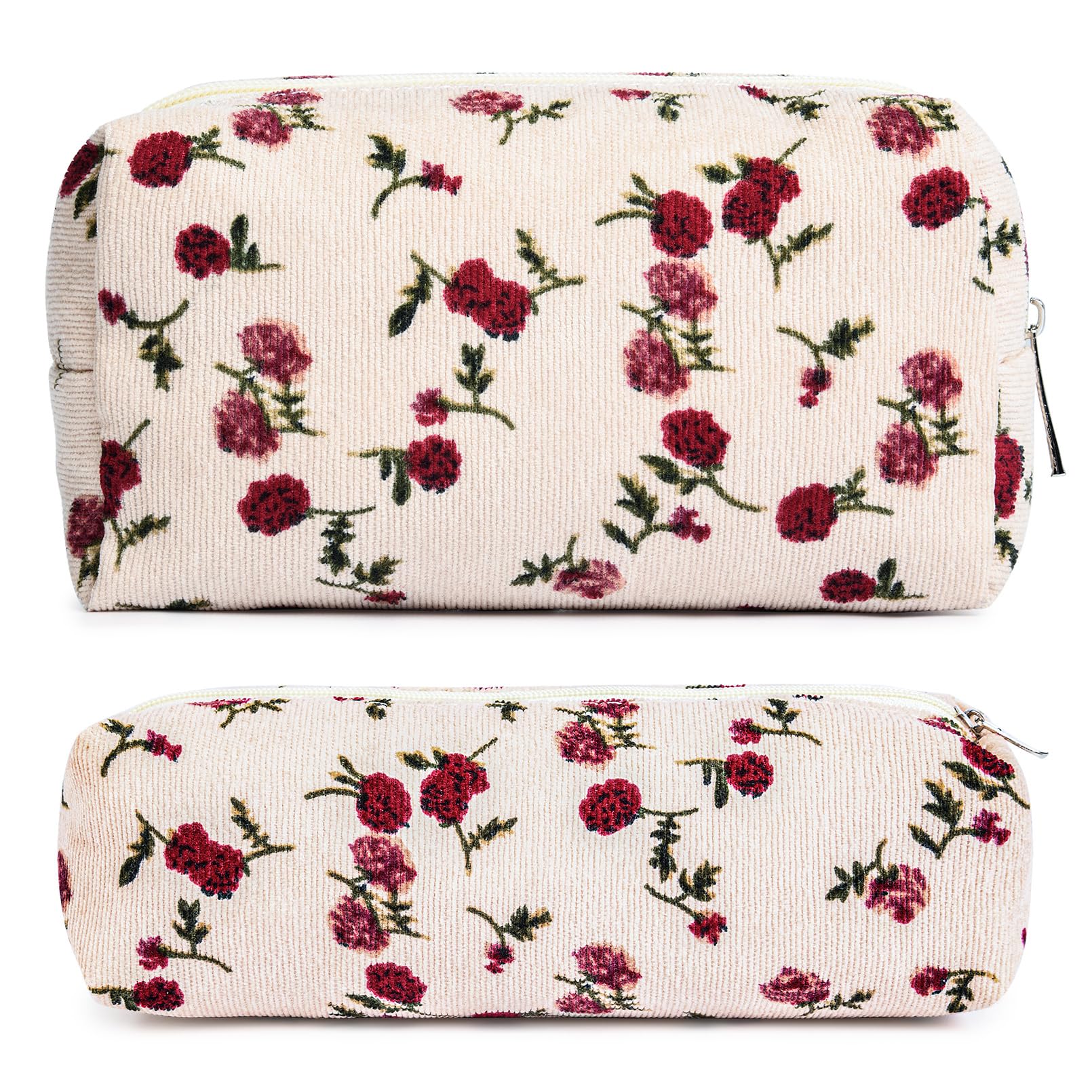 SOIDRAM Makeup Bag Floral Cosmetic Bag Cute Makeup Pouch 1Pcs Large Capacity Makeup Bags and 1Pcs Makeup Brushes Storage Bag Tra