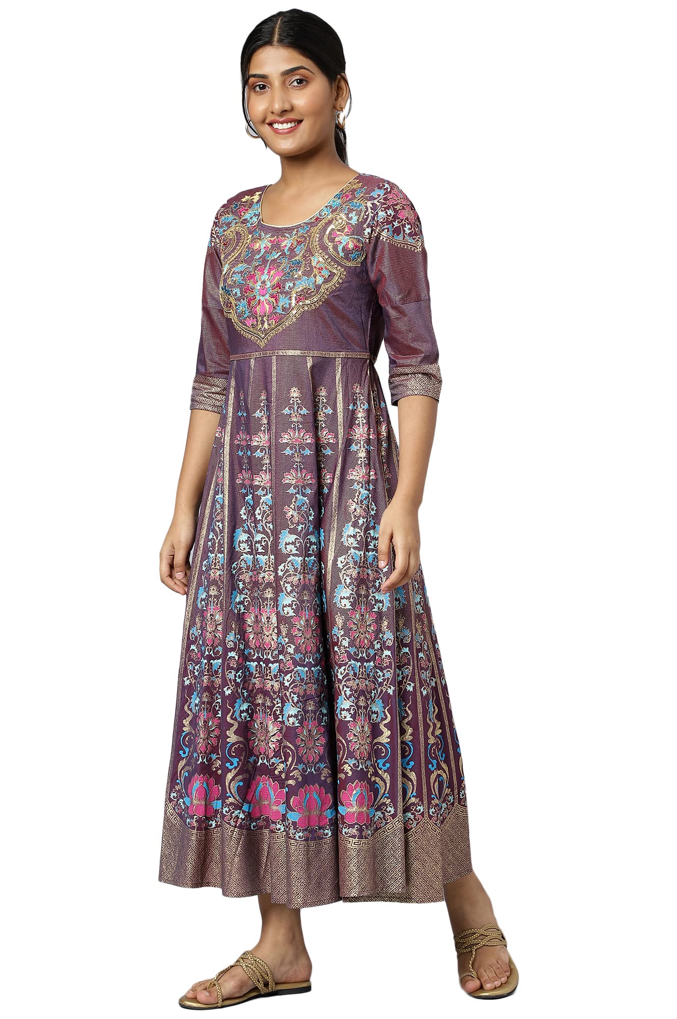 Aurelia WomenS Purple Floral Printed A-Line Knee-Length Dress_22Aua13449-504850_L