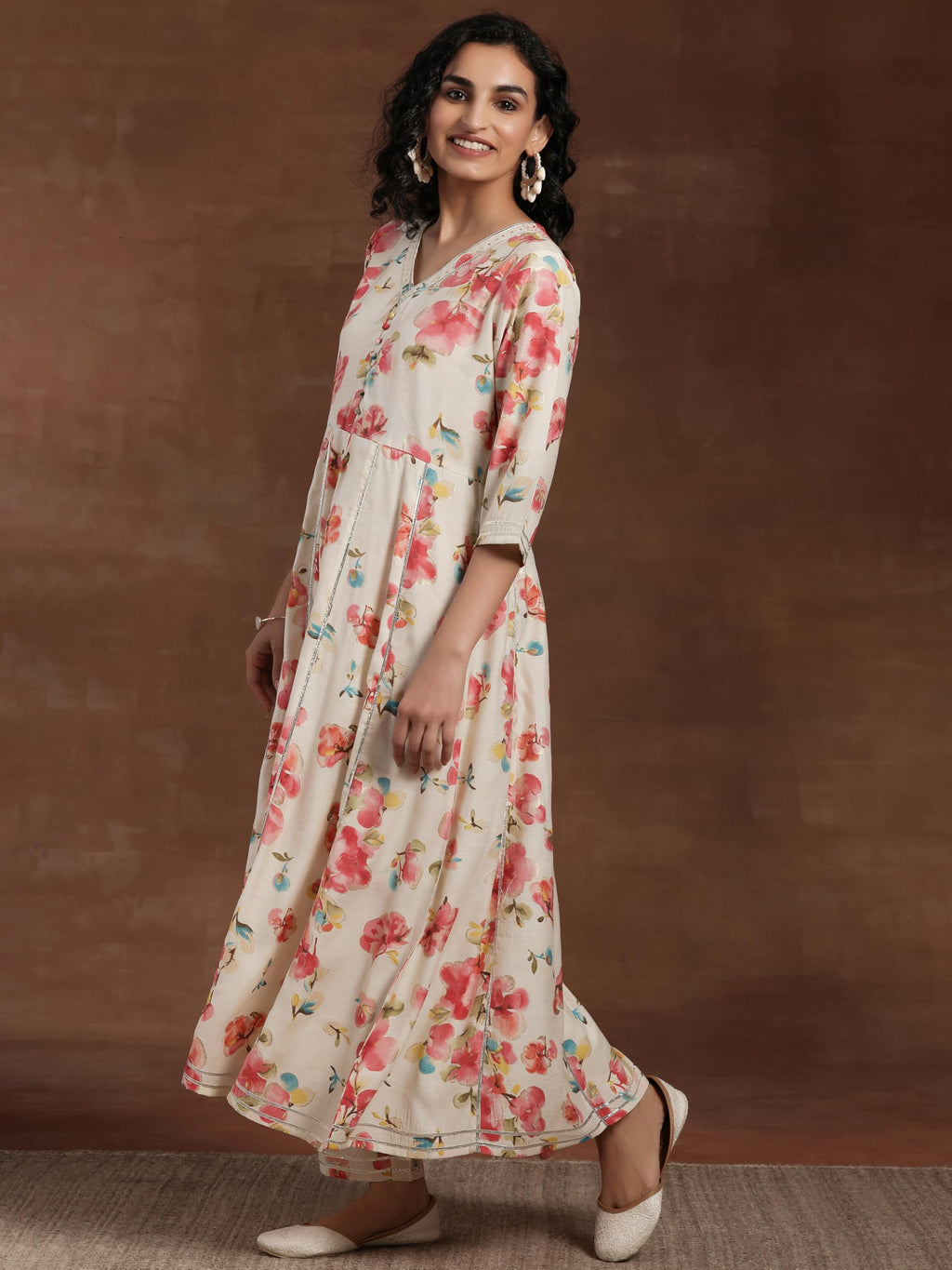 Libas Off White Printed Silk Blend Anarkali Kurta With Trousers