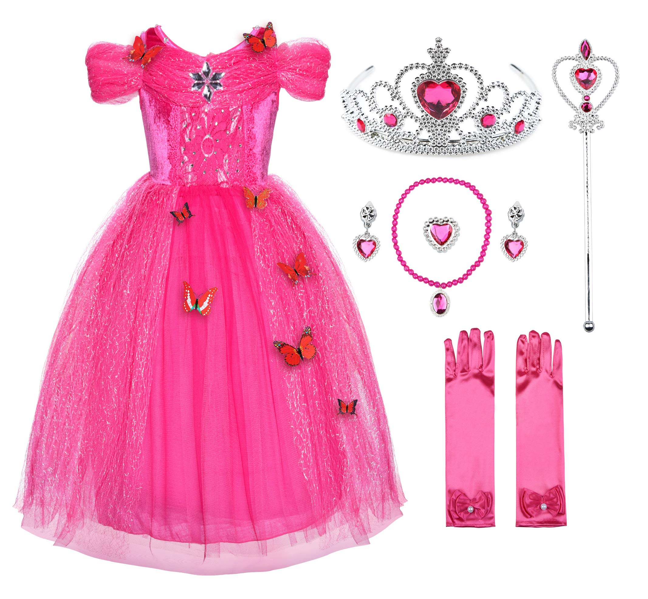 JerrisApparel Flower girls Dress Princess costume Butterfly girl (3 Years, Pink with Accessories)