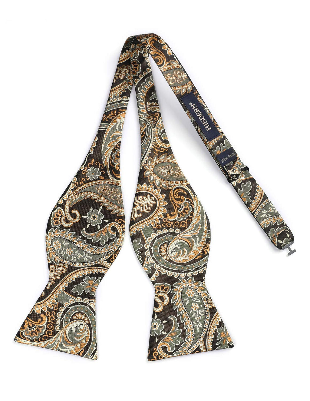 HISDERN Gold Bow Ties for Men Self Tie Paisley Mens Bow Tie and Pocket Square Set Classic Business Formal Tuxedo Men's Bowtie Ha