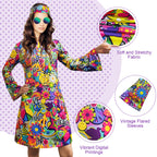 MRYUWB 70s Hippie Dress Costumes Necklace Earrings Sunglass Women Disco Outfit, 60s Party Costume, Halloween Retro Dresses (Love