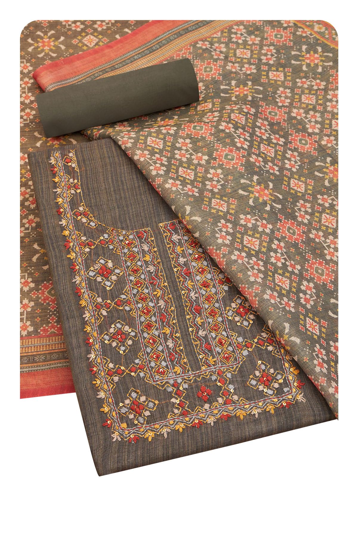 Soch Women Linen Shimmer Ethnic Motif Unstitch Dress Material with Thread Work