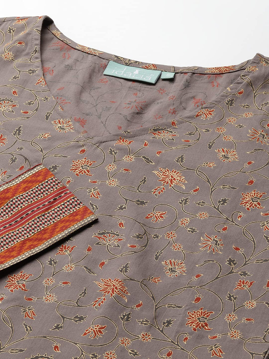 Idalia Cotton Jaal Printed Kurta With Stripes Palazzo Pant - Best Kurta Set, Calf Length, 3/4Th Sleeve, V Neck Straight Kurta