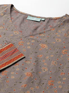 Idalia Cotton Jaal Printed Kurta With Stripes Palazzo Pant - Best Kurta Set, Calf Length, 3/4Th Sleeve, V Neck Straight Kurta