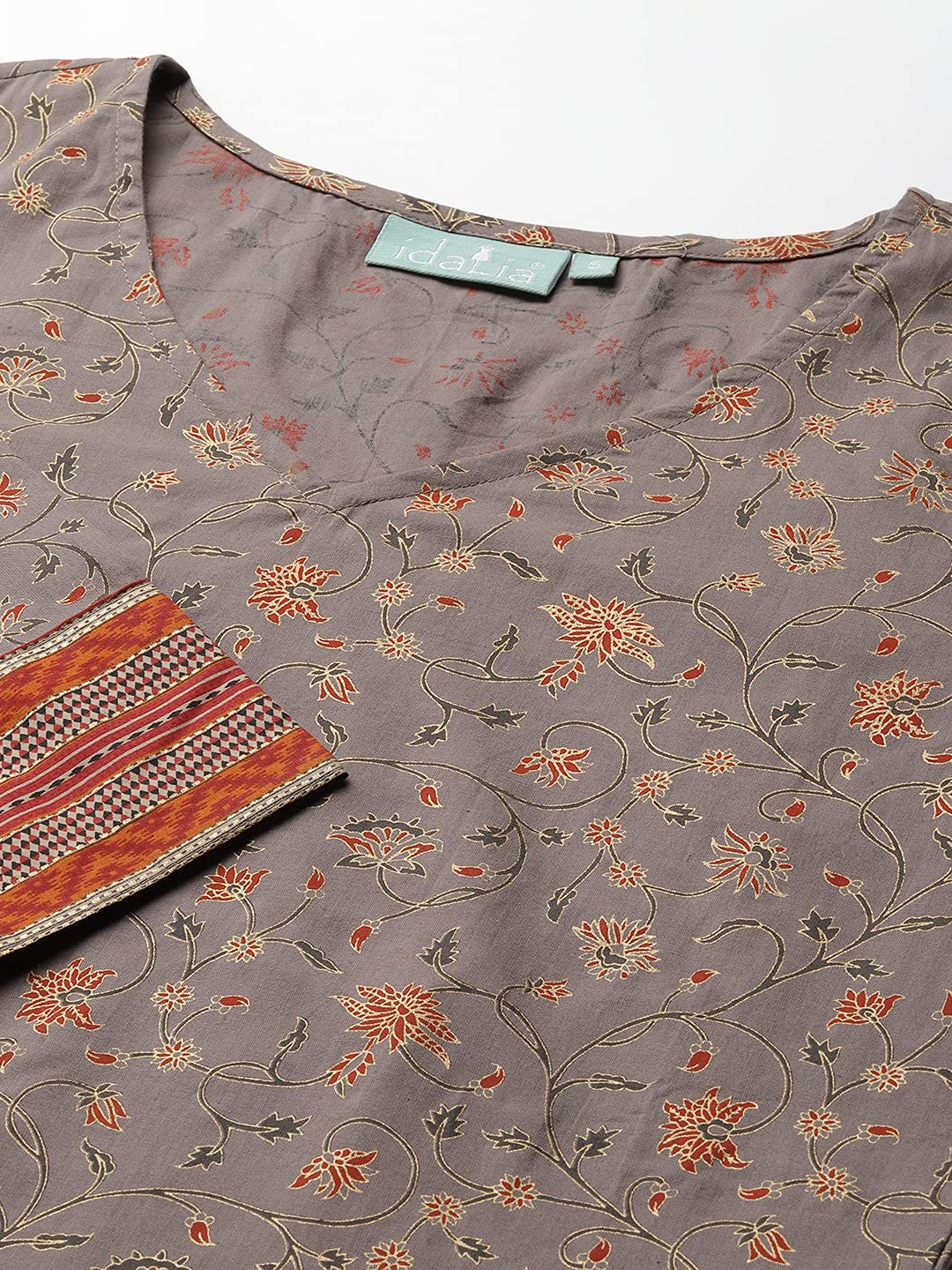 Idalia Cotton Jaal Printed Kurta With Stripes Palazzo Pant - Best Kurta Set, Calf Length, 3/4Th Sleeve, V Neck Straight Kurta