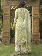 ANNI DESIGNER Ladies Rayon Blend Straight Print Kurta with Trousers and Dupatta, green, XL