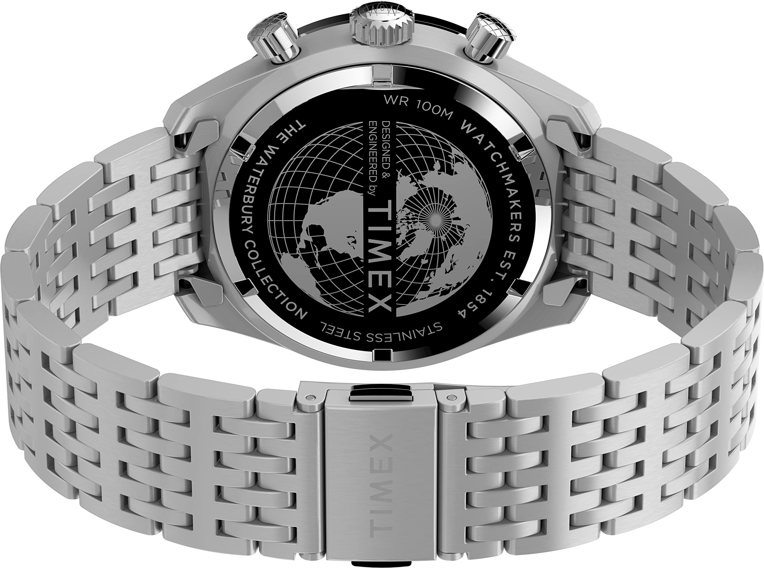 Timex Mens Waterbury Diver Chronograph 41mm Watch - Silver-Tone Dial Stainless Steel Case & Bracelet