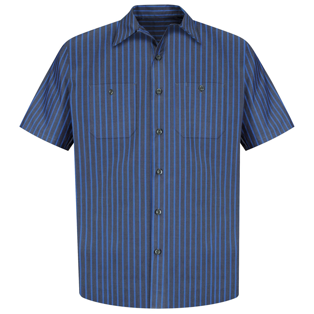 Red Kap Mens Industrial Stripe Work Shirt, greyBlue Stripe, Short Sleeve Small