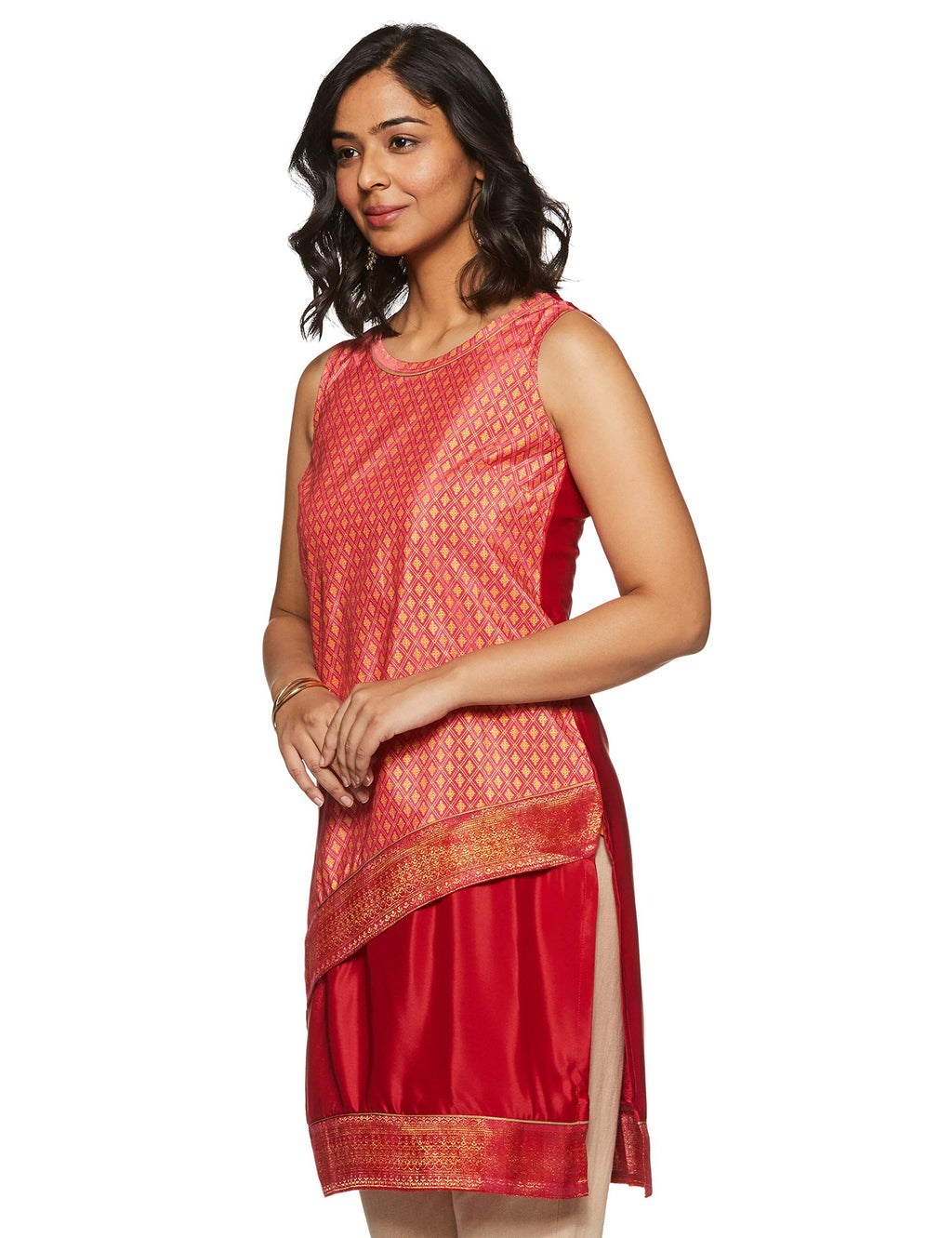 Aurelia Women'S Synthetic Asymmetrical Hemline Kurta