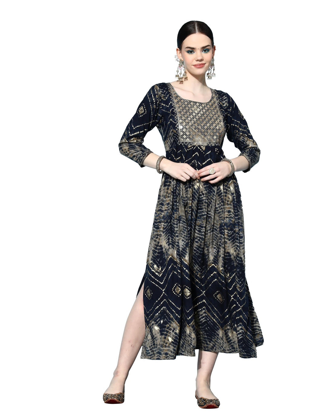 Libas WomenS Viscose Rayon Fit And Flare Maxi Casual Dress (23739O_Navy Blue