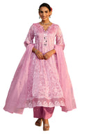 Libas Embroidered Organza Anarkali Kurta With Trousers And Dupatta-93296Xxl