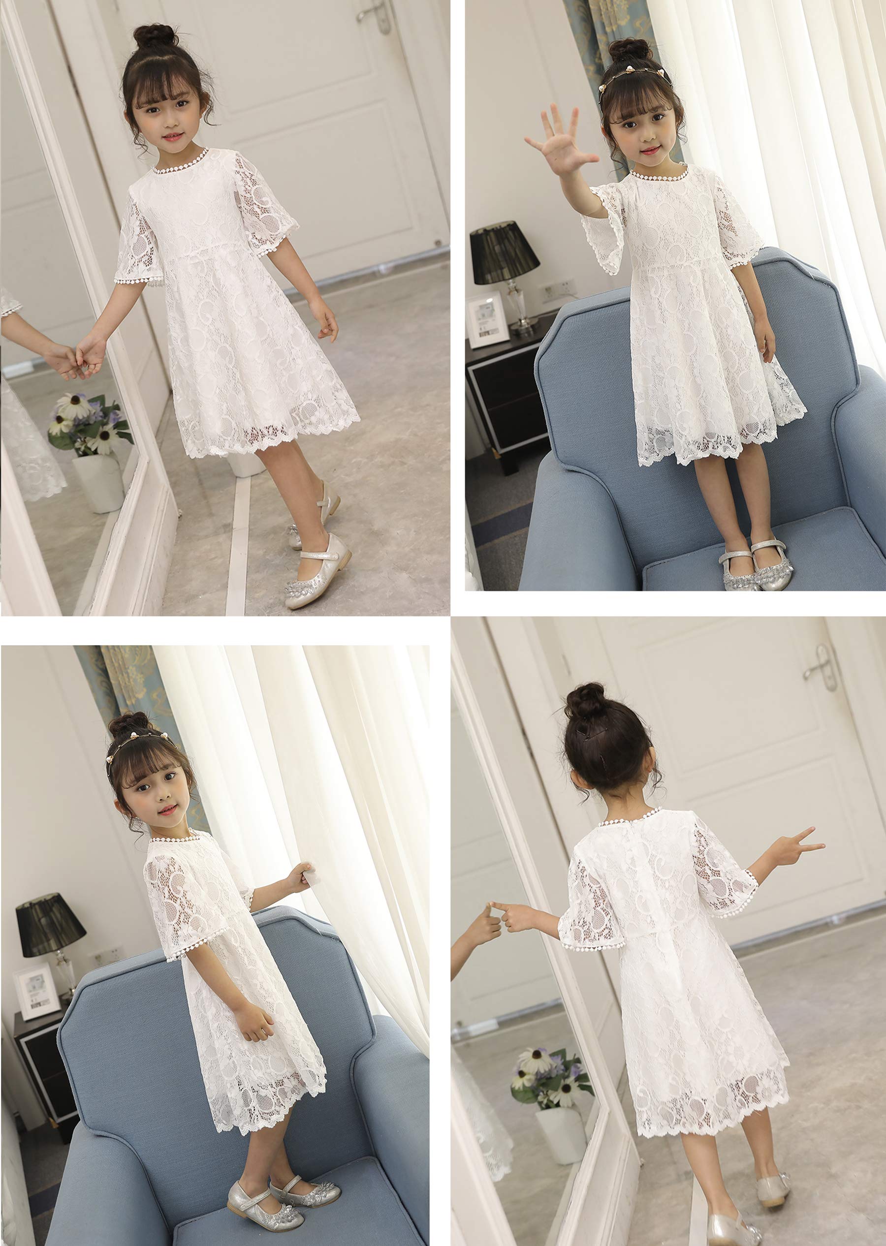 Youwon Flower Girls Dress Lace Dress Vintage Country Wedding Party Dress 2-6 7-16 Off-White 10-12 Years