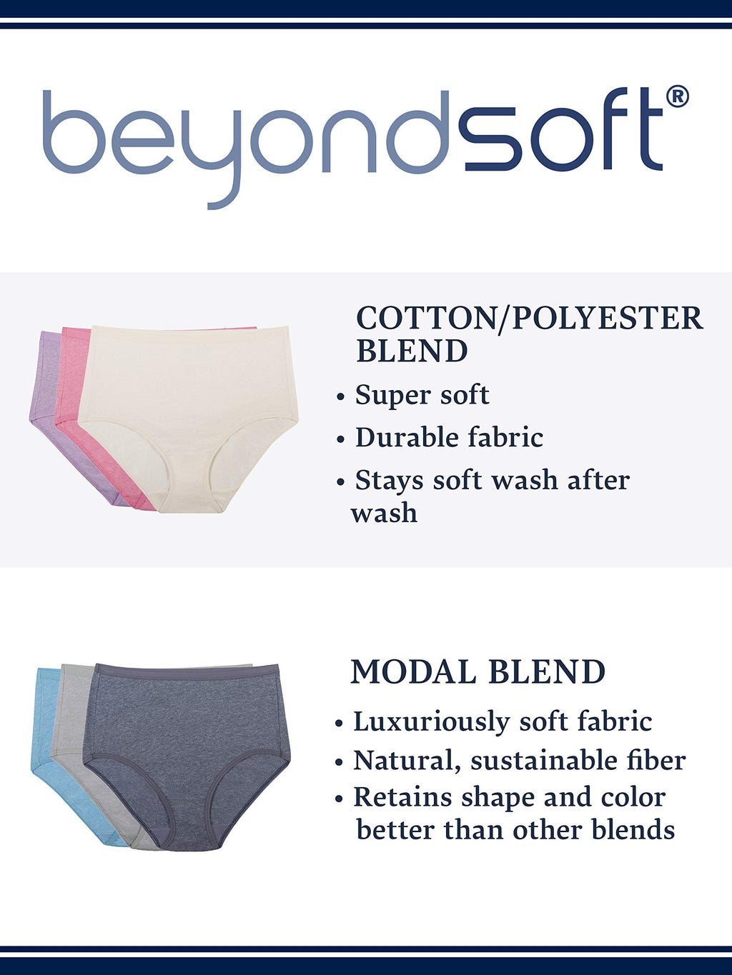 Fruit Of The Loom Women's Beyondsoft Panties, Bikini-Cotton Blend-6 Pack, 8