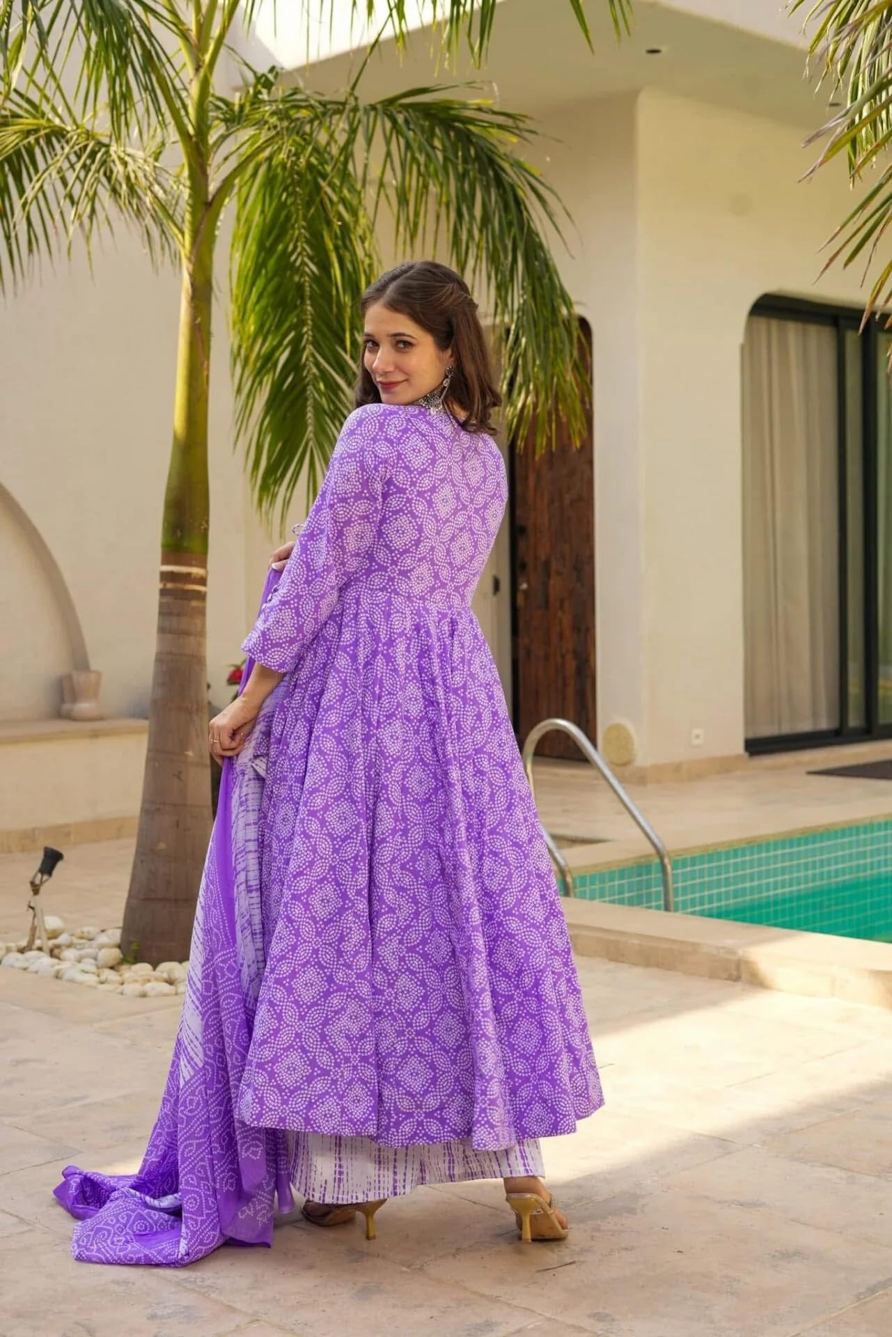 Wedani Rayon Anarkali Dress for Women Purple