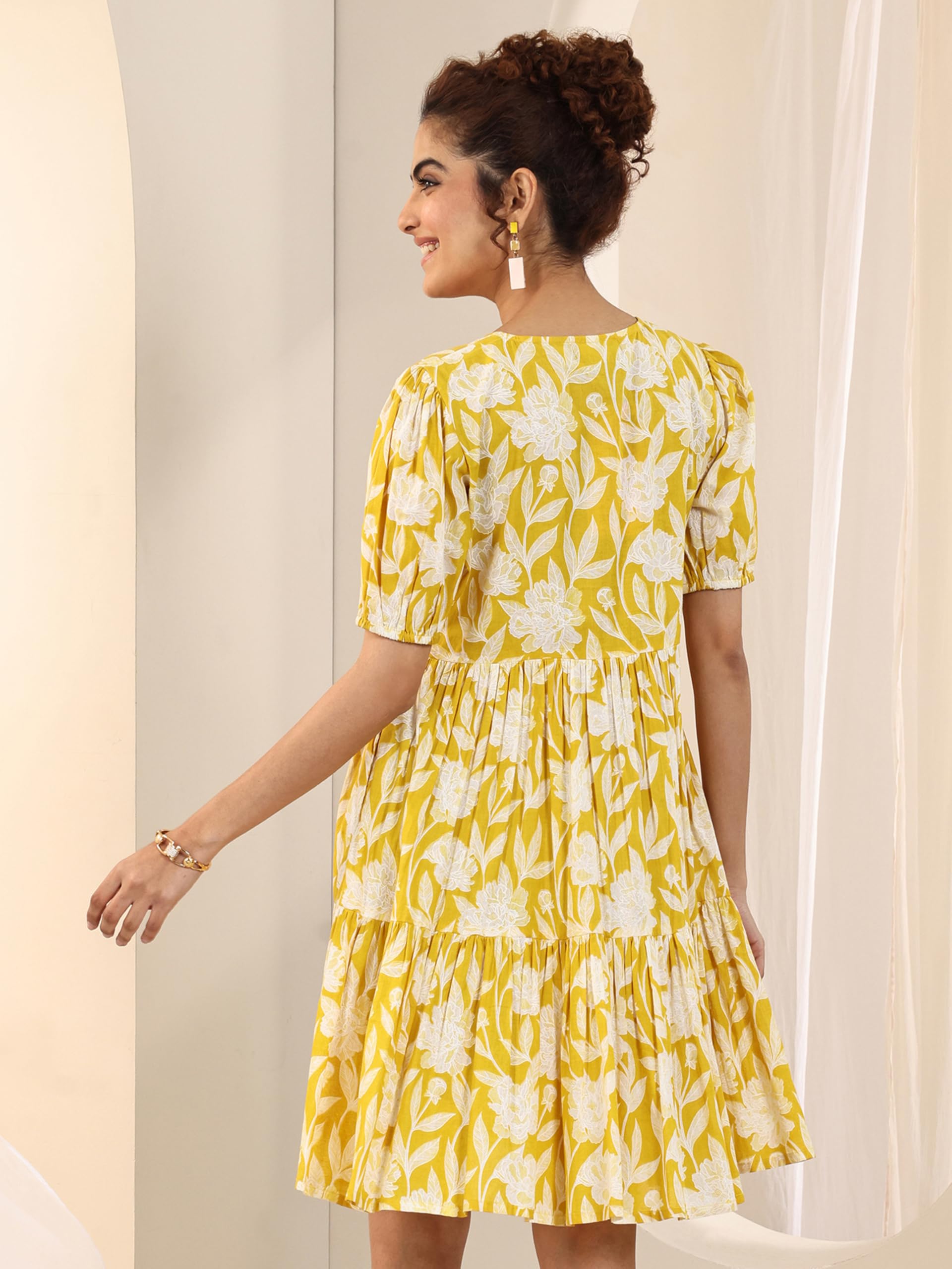 Libas WomenS Cotton Fit And Flare Above Knee Dress (29431O_Yellow