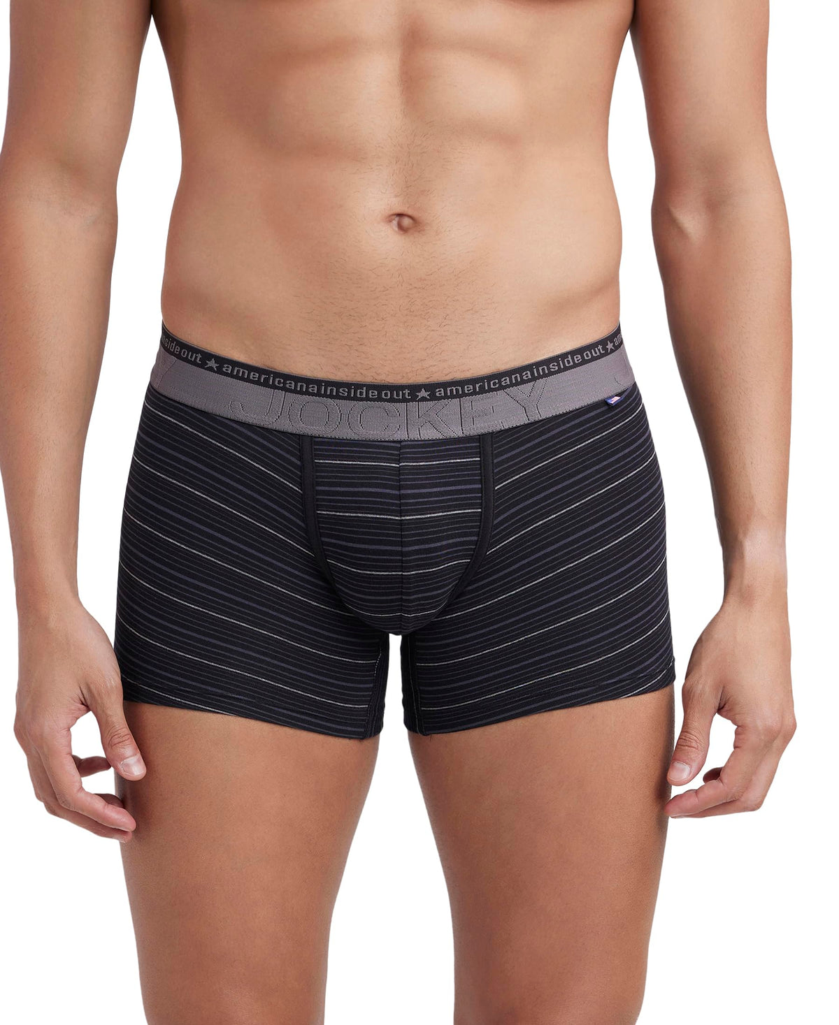 Jockey Us68 MenS Super Combed Cotton Elastane Stretch Striped Trunk With Ultrasoft Waistband_Black_L
