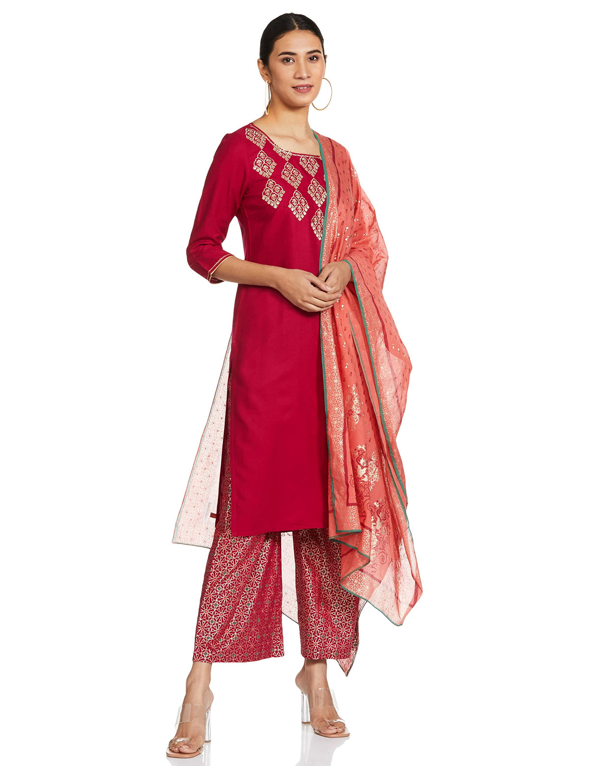 Aurelia Women Rayon Kurta, Palazzo & Dupatta (21Onas12337-603282-Pink-Xl)