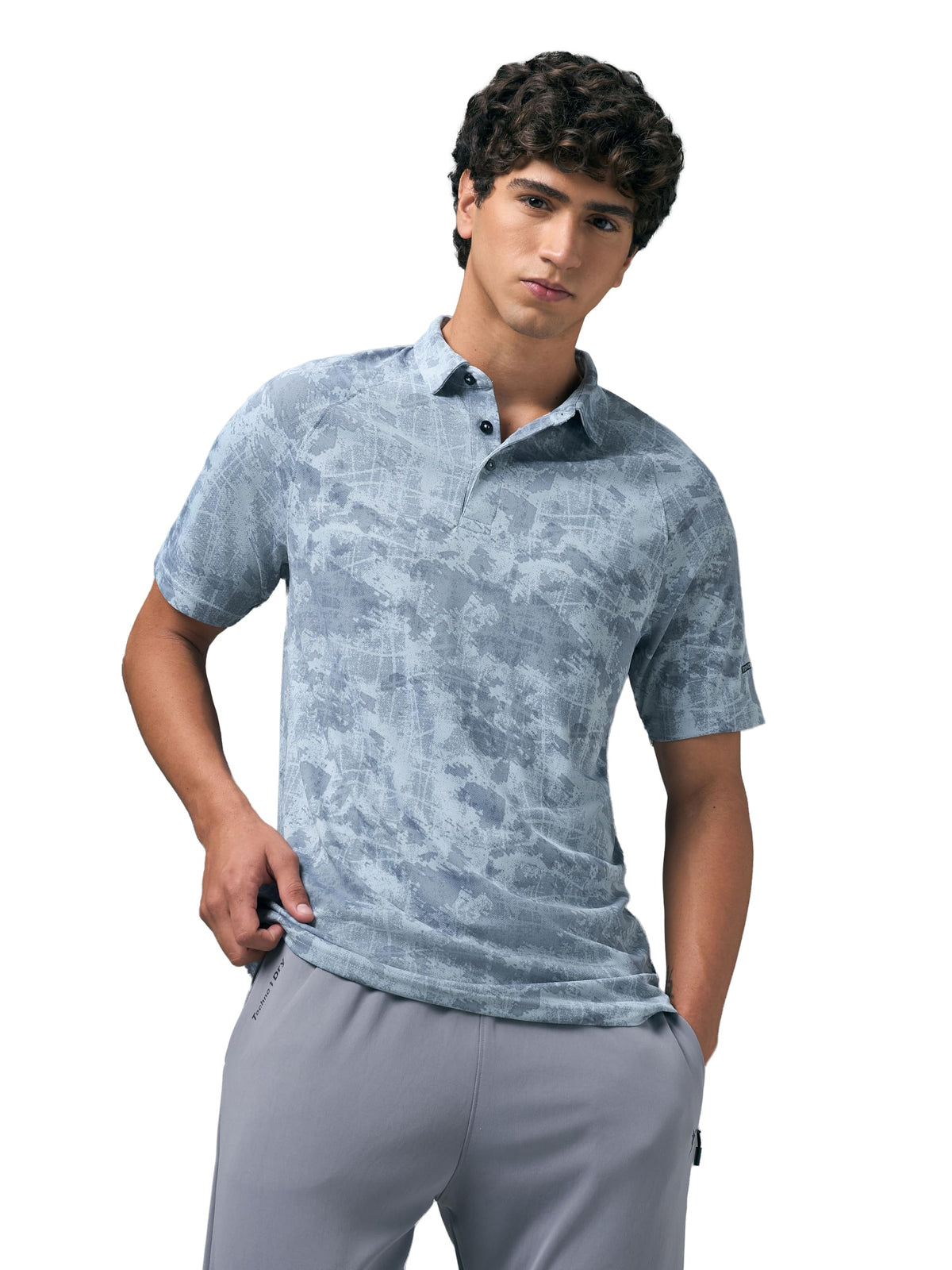 Technosport Mens Slim Fit Printed Polo TShirt For Gym, Workout, Sports And Regular Use  (Mtp821Ste_Sky Trace_2Xl) 2