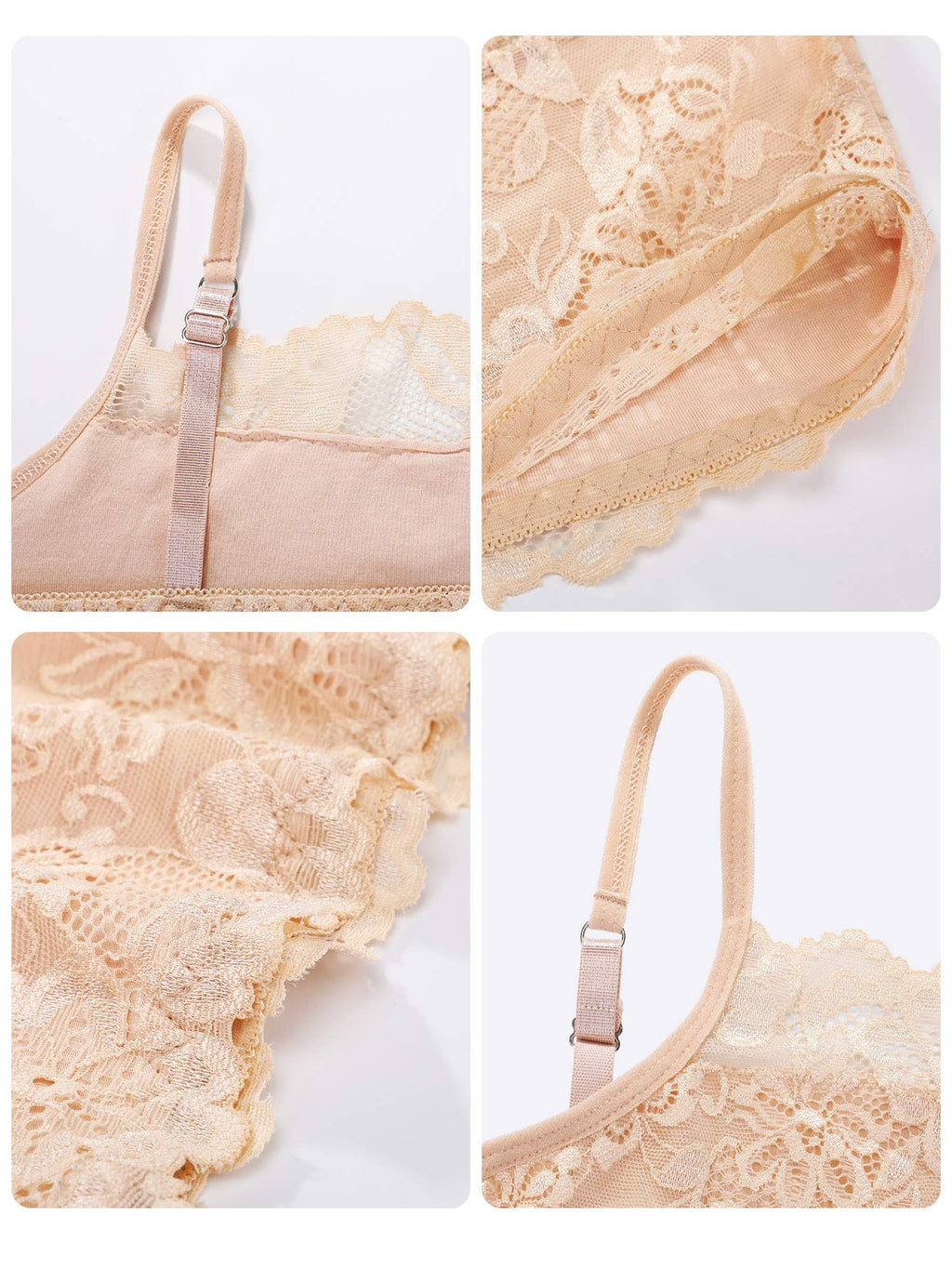 New 4 Pieces Women's Lace Cami Stretch Lace Half Cami Breathable Lace Bralette Top for Women Girls (Black, White, Beige, Grey, X