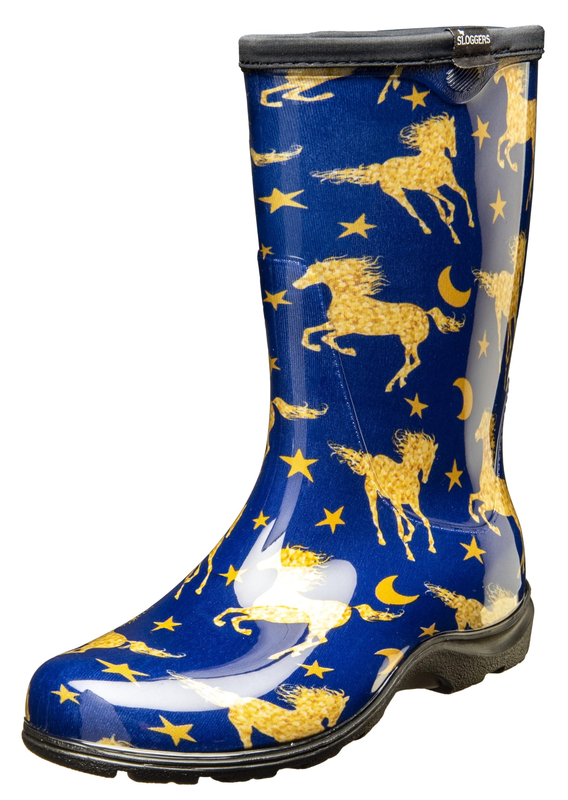Sloggers Waterproof Garden Rain Boots for Women - Cute Mid-Calf Mud & Muck Boots with Premium Comfort Support Insole, (Horse Sta