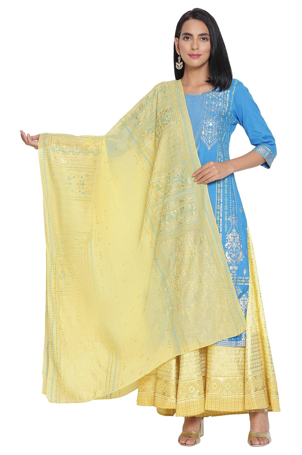 Aurelia Polyester Women Gold Foil Print Dupatta, Free Size