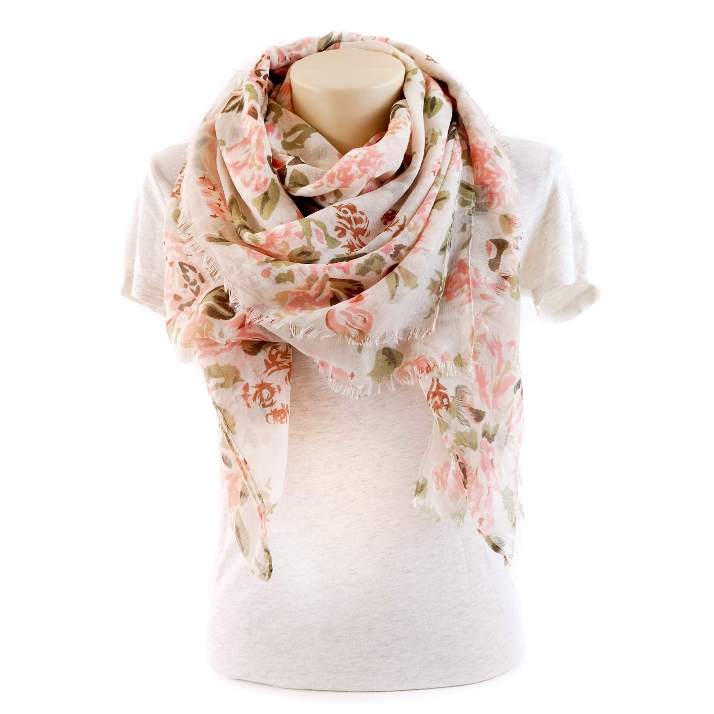 MIMOSITO Scarfs for Women Lightweight Floral Flower Fall Winter Fashion Wrap Shawl (Beige Pink Rose)