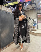 ANNI DESIGNER Women s Kurta Rayon Blend Pants with Dupatta, Black, Medium