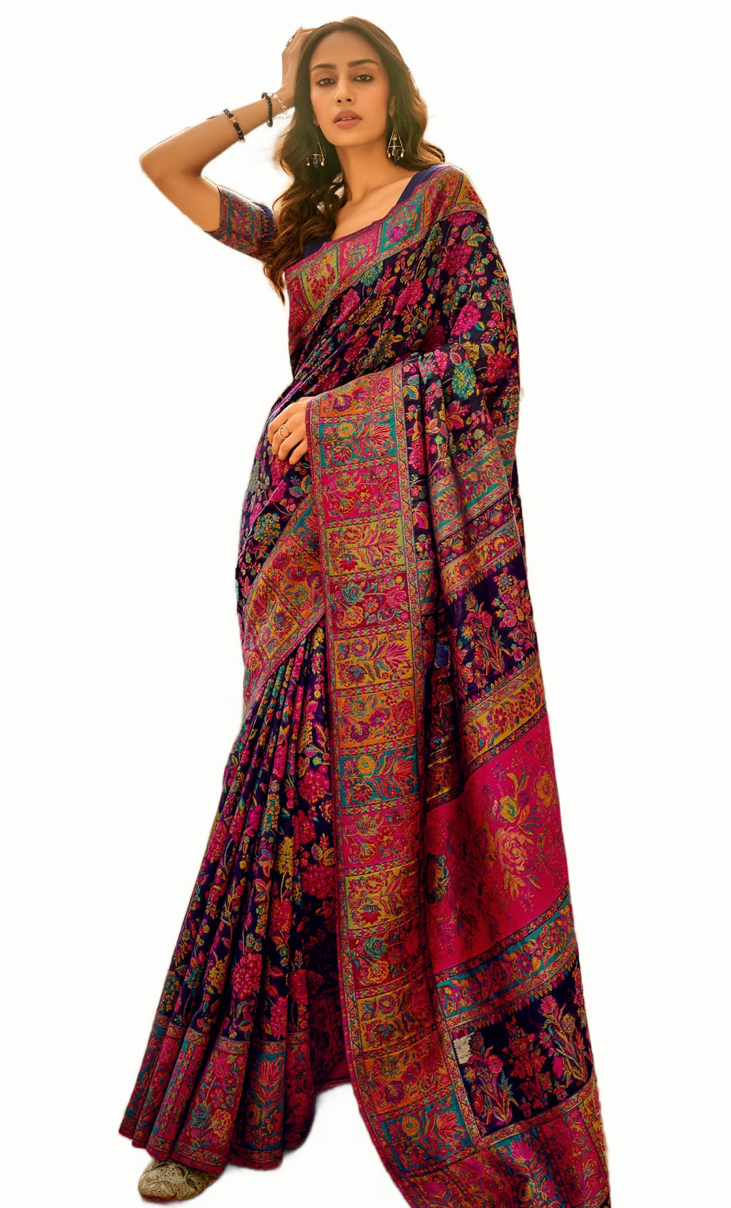 MADHUHANSH Womens Kasamiri Cotton Patola Letest Designer Saree with Unstitched Blouse With Boluse Piece (BLUE)