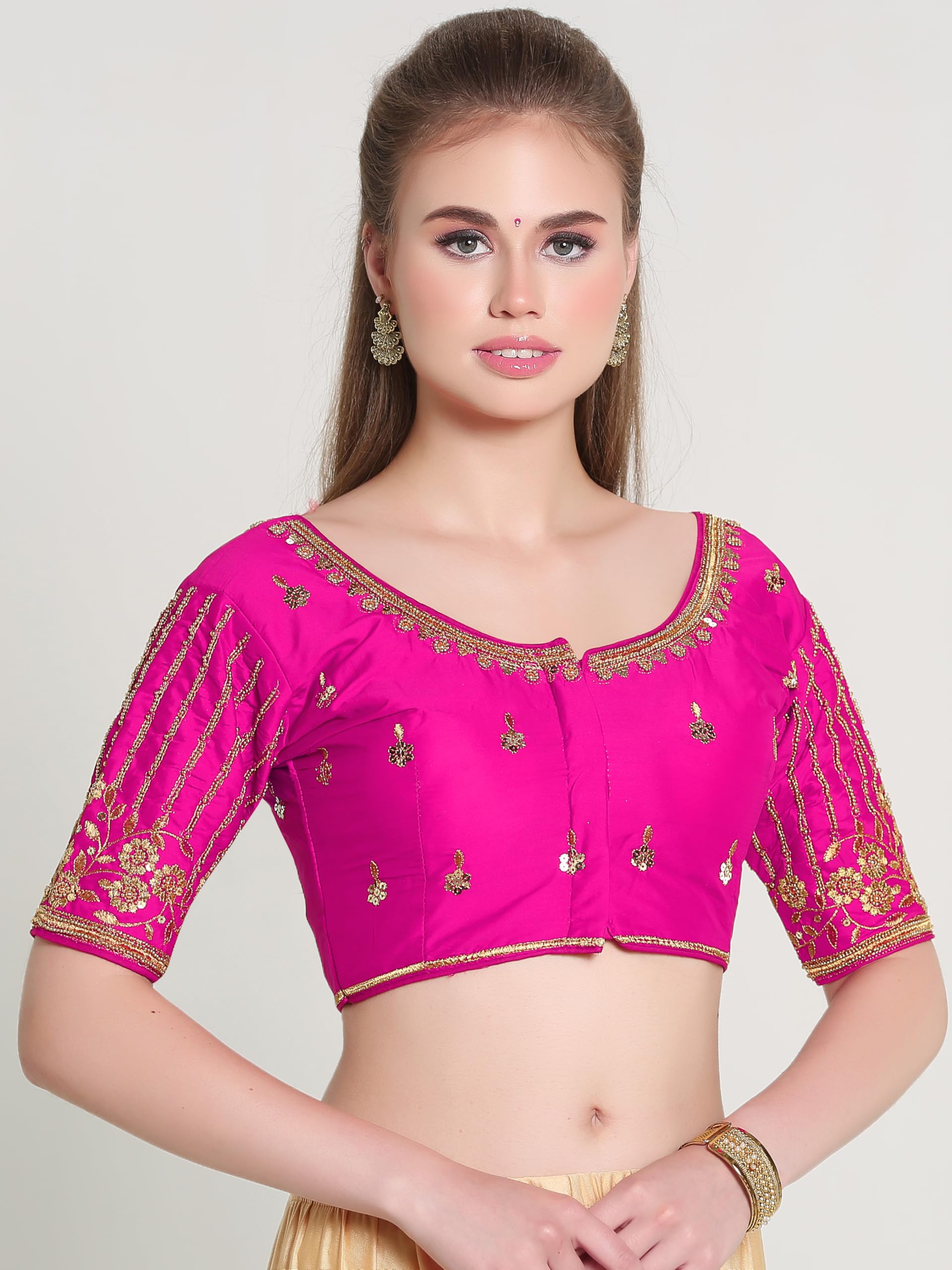 Pujia Mills WomenS Readymade Bridal Embroidery Blouse Multi Coding Maggam Work Moti Work Indian Ethnic Designer Stitched Readym