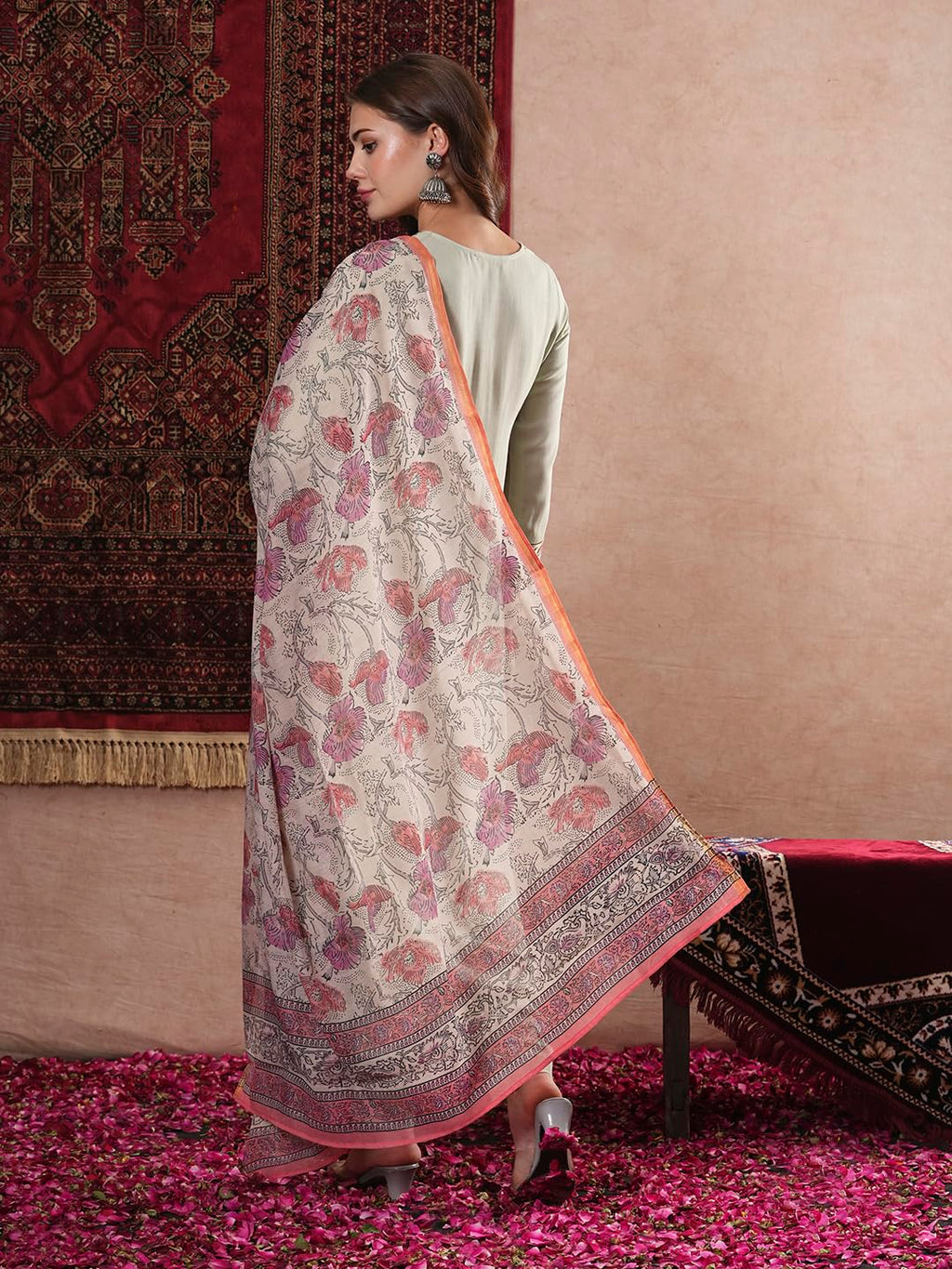 ANNI DESIGNER Womens Cotton Blend Straight Embroidered Kurta with Pant & Dupatta (SARTHI Mehandi_L_Mehandi_Large)