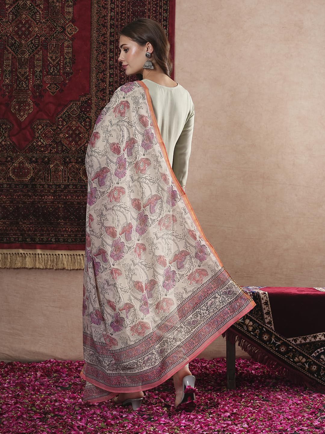 ANNI DESIGNER Womens Cotton Blend Straight Embroidered Kurta with Pant & Dupatta (SARTHI Mehandi_XL_Mehandi_X-Large)