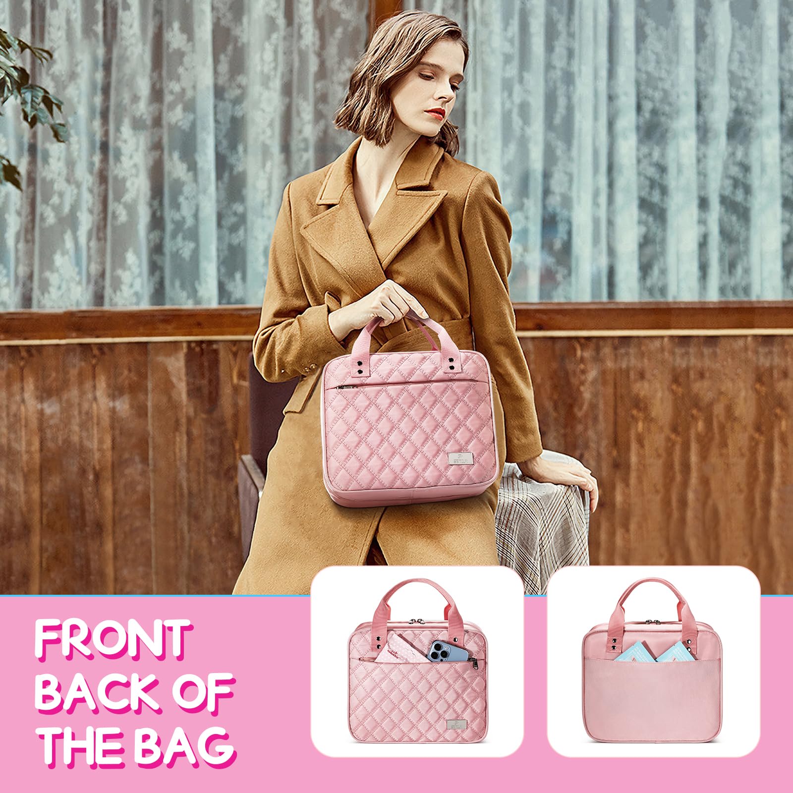 Estour Travel Toiletry Bag for Women, Makeup Bag Organizer with Detachable Mirror and Transparent Cosmetic Bag, Suitable for Tra