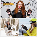 Himine Cat Claw Bear Paw Fingerless Winter Plush Gloves 1*Pair(Black)