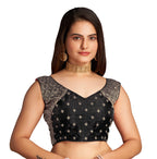 Pujia Mills WomenS Sequin Embroidered V Neck Sleeveless Black Readymade Saree Blouse Indian Ethnic Stitched Padded Blouses For 