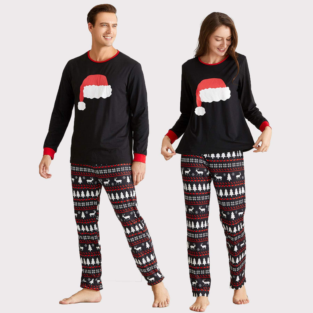 IFFEI Matching Family Pajamas Sets Christmas PJ's with Santa Hat Tee and Festival Style Pants Loungewear Men XL