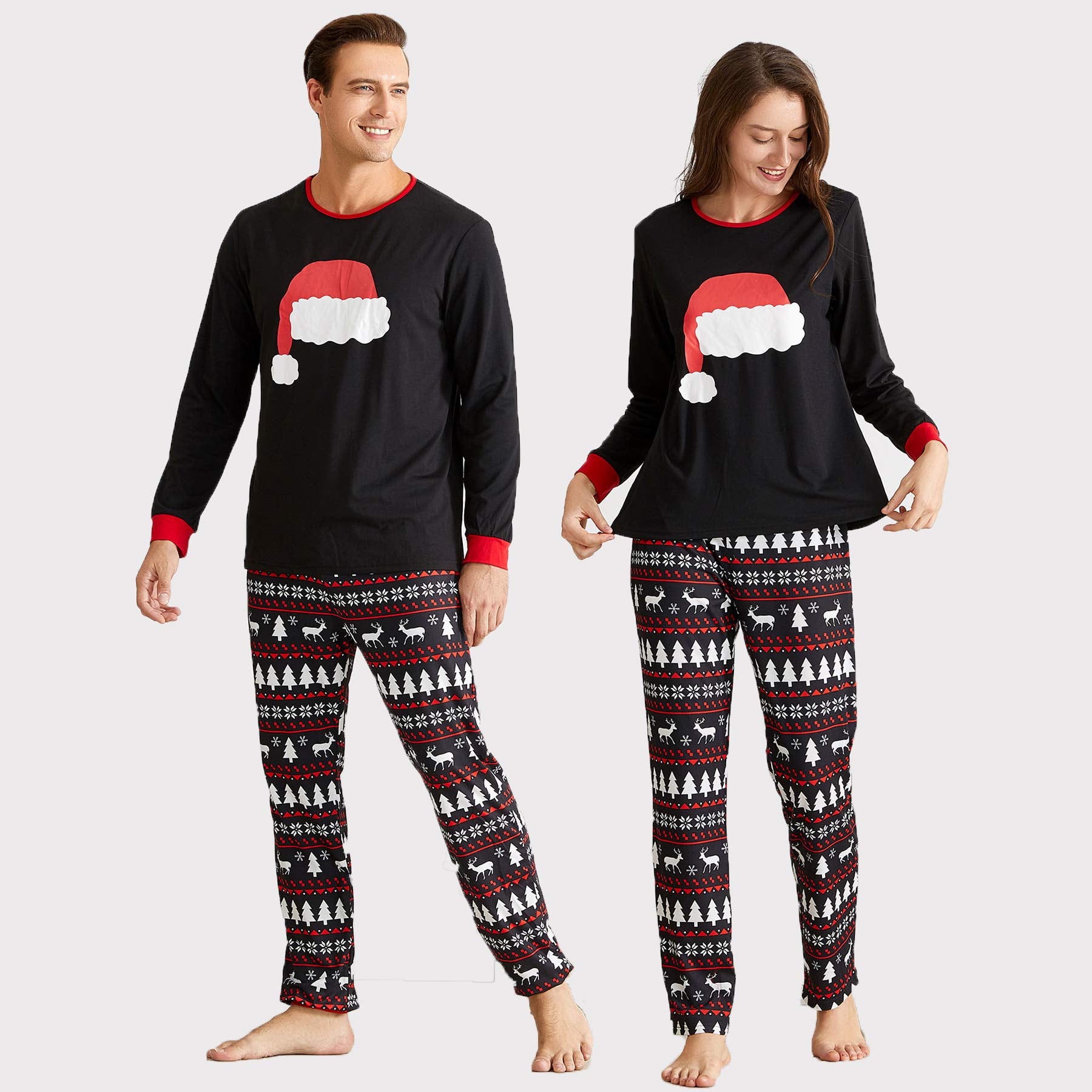 IFFEI Matching Family Pajamas Sets Christmas PJ's with Santa Hat Tee and Festival Style Pants Loungewear Men XL