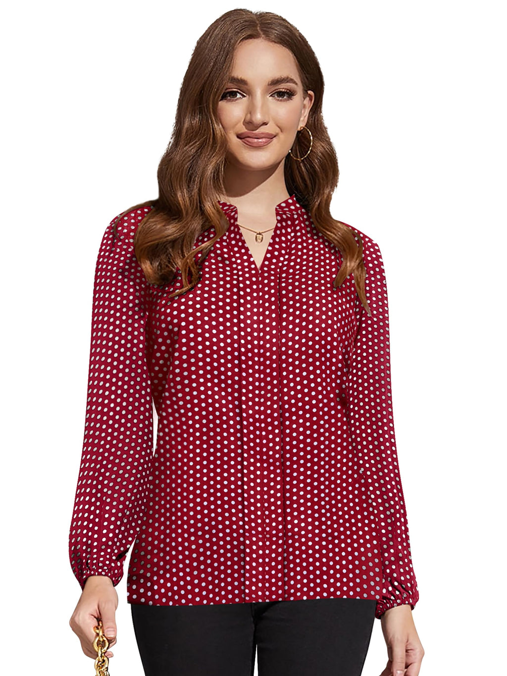 TOOCHKI Womens Polka Dots Regular Fit TOP (TOOCHKI117-TP_Maroon