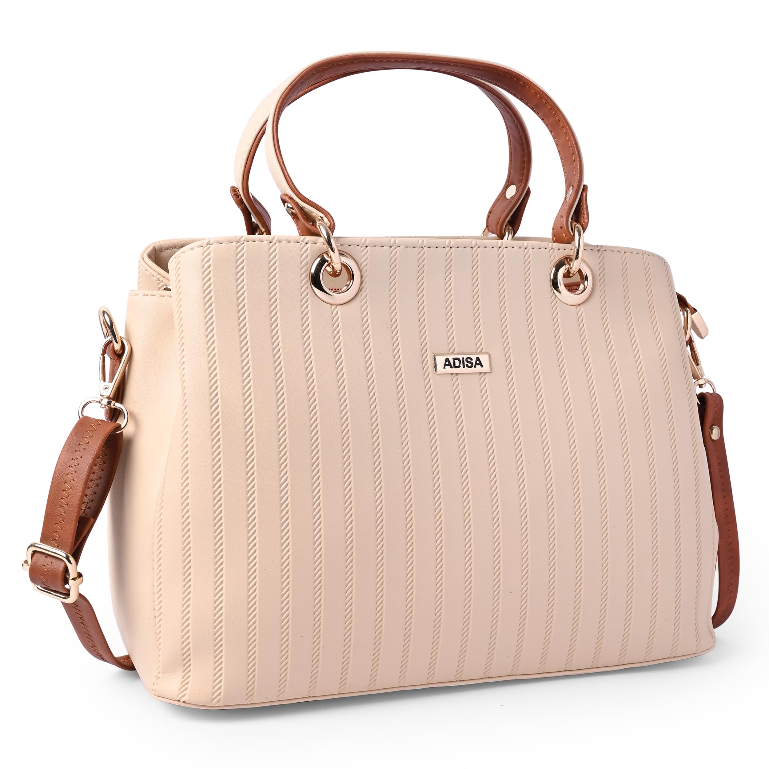 ADISA texture stripes handbag shoulder bag for women and girls with sling belt (AD4074-CRE)