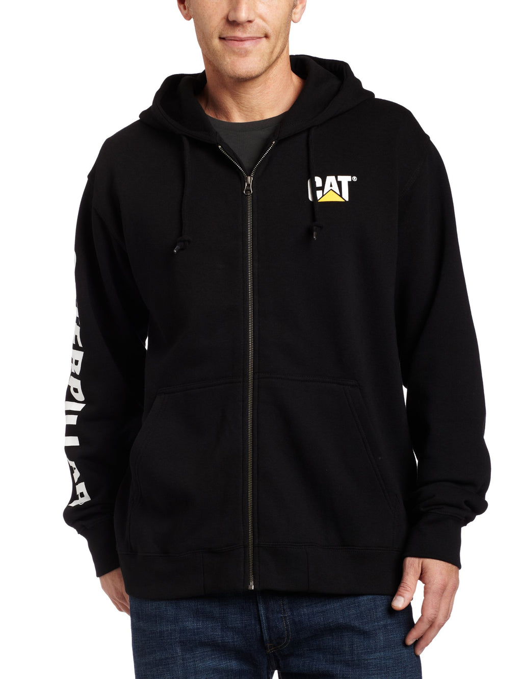 Caterpillar Men's Full Zip Hooded Sweatshirt (Regular and Big & Tall Sizes), Black, X Large